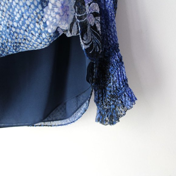 ELIE TAHARI Zeina floral and Snake Print Blouson Sleeve Blouse top blue Sz M - Picture 6 of 12